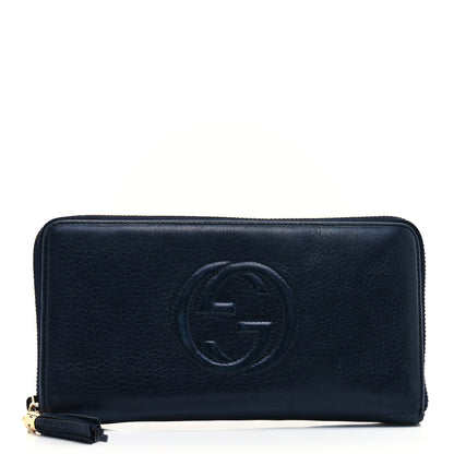 Gucci Pebbled Calfskin Soho Zip Around Wallet Blue 1 of 7