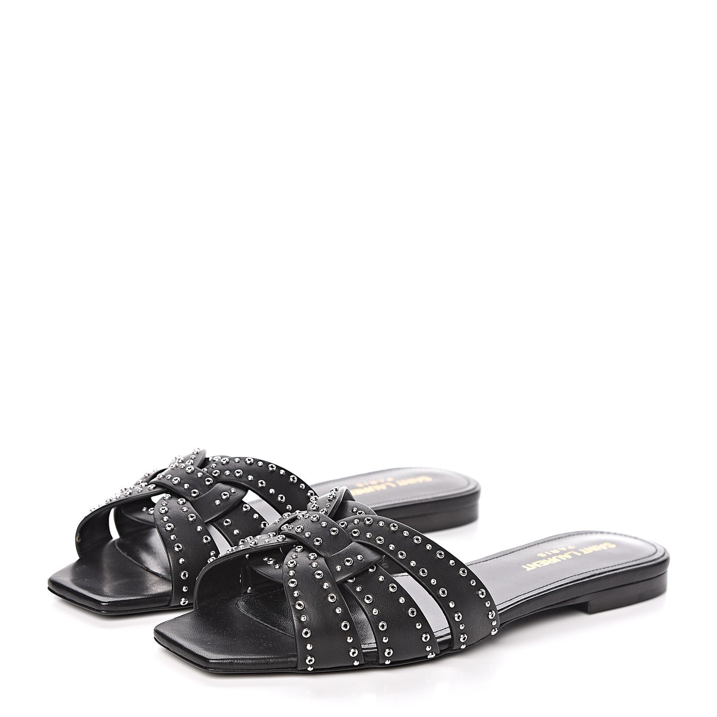 Calfskin Grommet Tribute 05 Slide Sandals 36.5 Black
