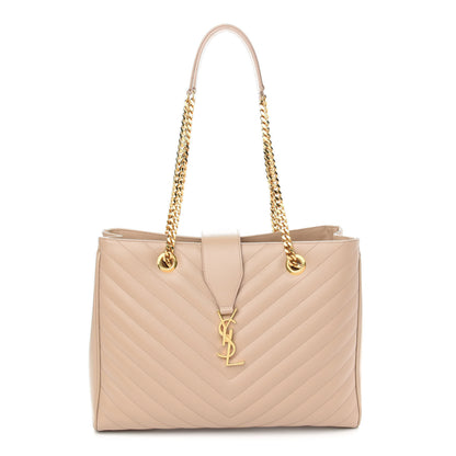 Saint Laurent Grain De Poudre Matelasse Chevron Monogram Shopping Bag Nude Powder 1 of 8