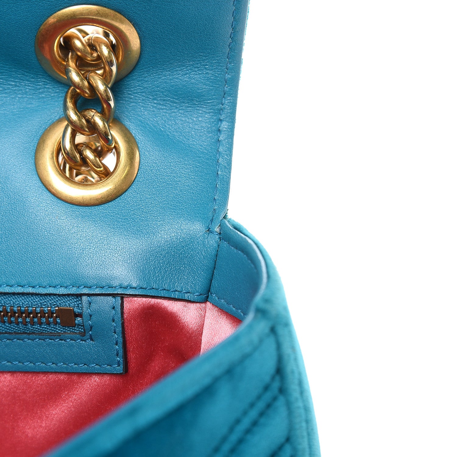 Gucci Velvet Matelasse Small GG Marmont Shoulder Bag Pavone Cyan 10 of 16