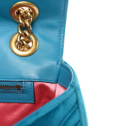 Gucci Velvet Matelasse Small GG Marmont Shoulder Bag Pavone Cyan 10 of 16