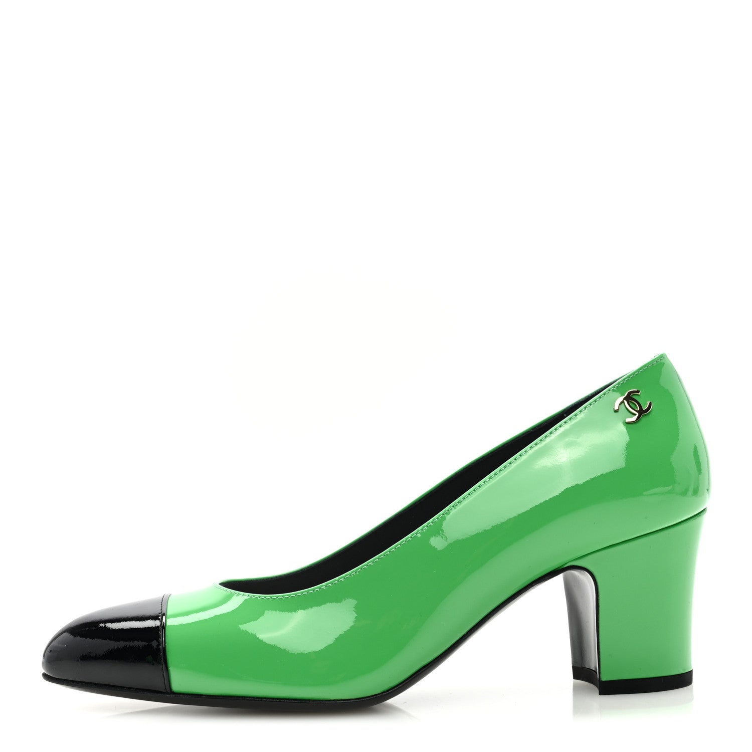 Chanel Patent Calfskin Pumps 37.5 Green Black 1 of 8