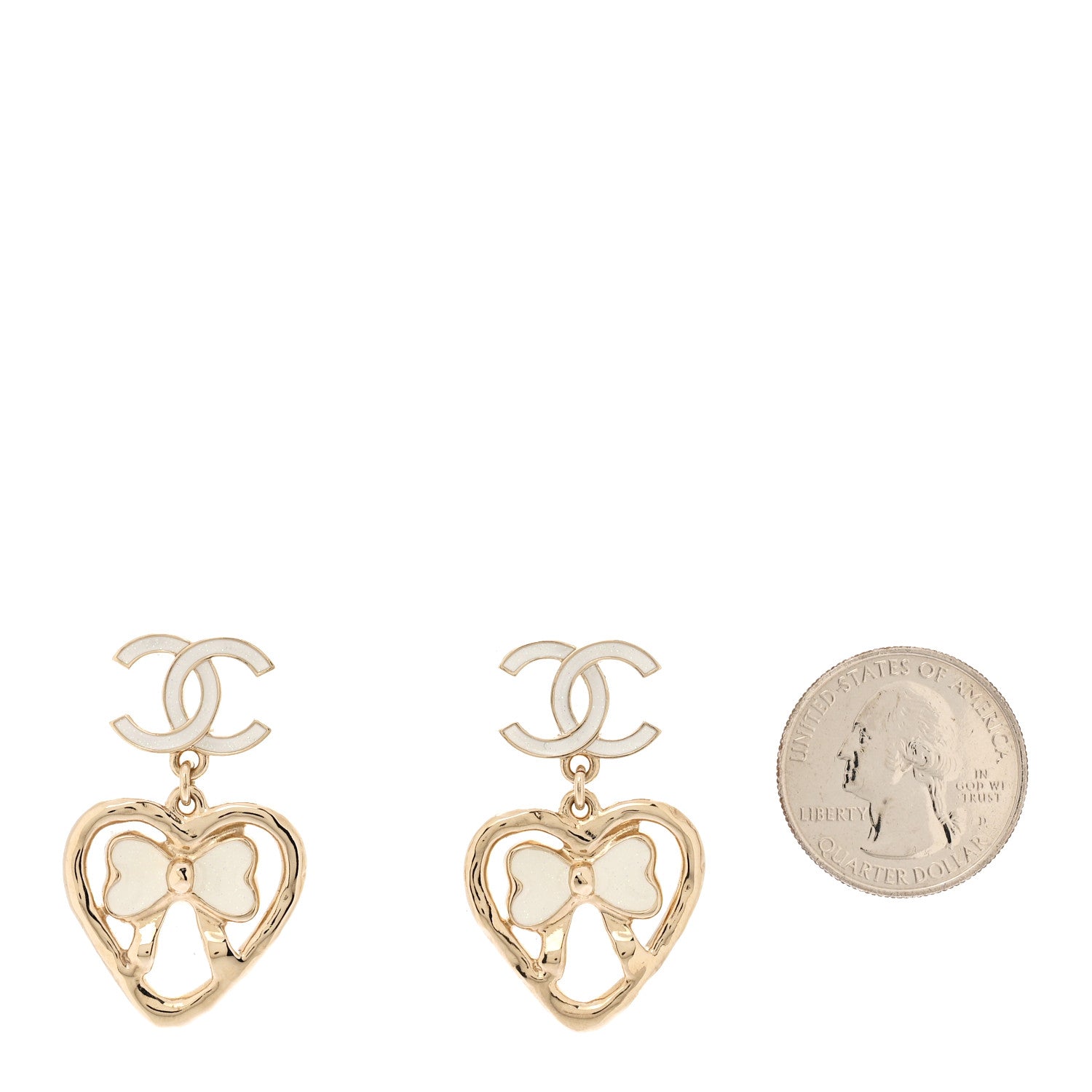 Chanel Metal Enamel CC Heart Drop Earrings Gold 2 of 5