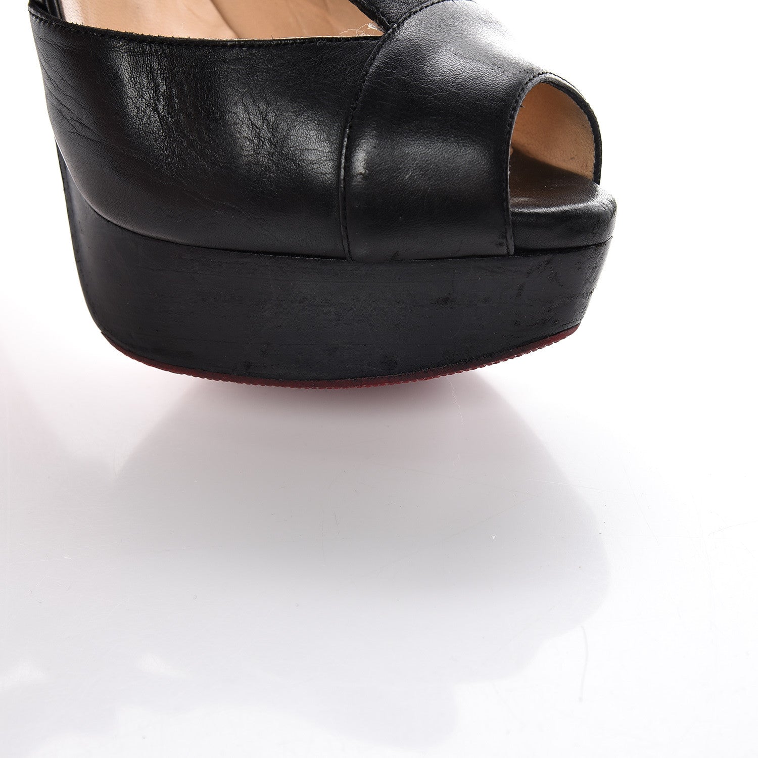 Christian Louboutin Calfskin Pitou 150 Peep Toe Platform Booties 37 Black 12 of 20