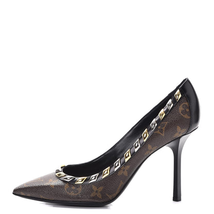 Louis Vuitton Calfskin Monogram Eldorado Pumps 37.5 Cacao 1 of 11