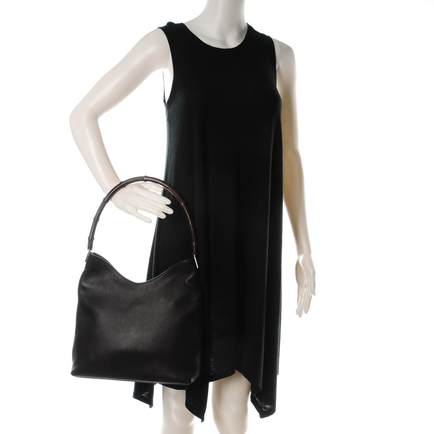 Gucci Calfskin Bamboo Shoulder Bag Dark Brown 2 of 7