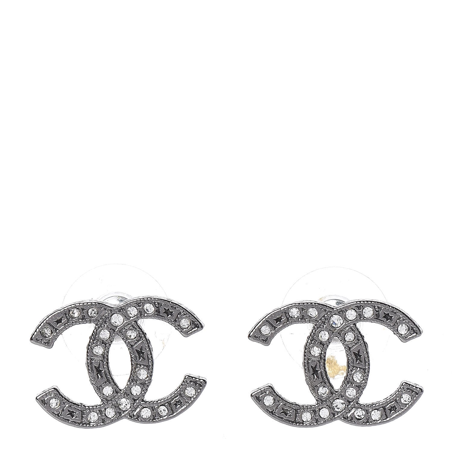 Chanel Crystal CC Earrings Silver 1 of 4
