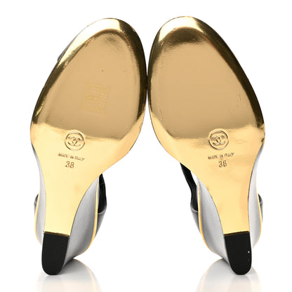 Chanel Lambskin Cap Toe Open Wedge 38 Black 5 of 8