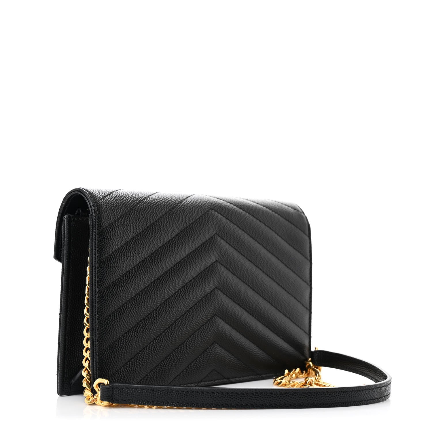 Saint Laurent Grain De Poudre Matelasse Chevron Monogram Envelope Chain Wallet Black 3 of 11