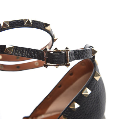 Valentino Garavani Grained Calfskin Rockstud Ankle Wrap Espadrille 20mm Flats 41 Black Light Cuir Natural 11 of 13