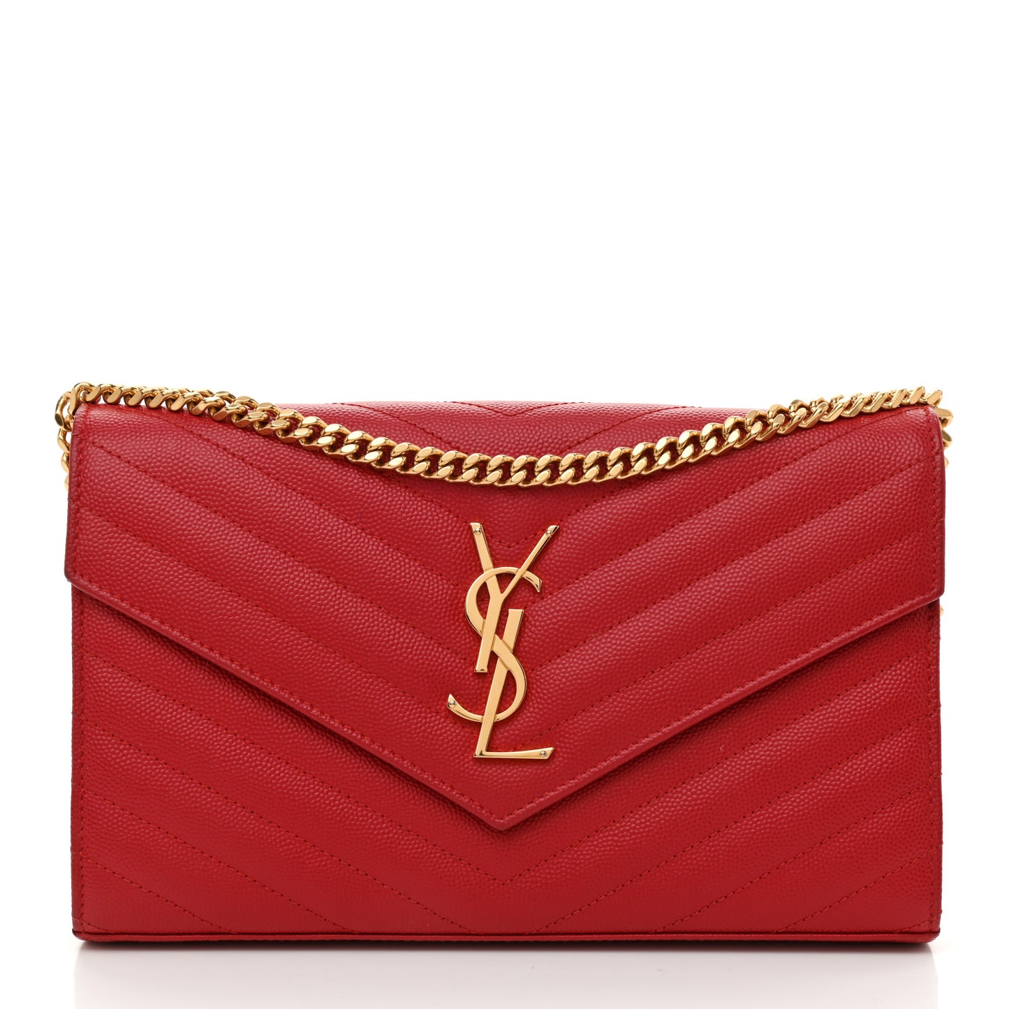 Grain De Poudre Matelasse Chevron Monogram Chain Wallet New Red