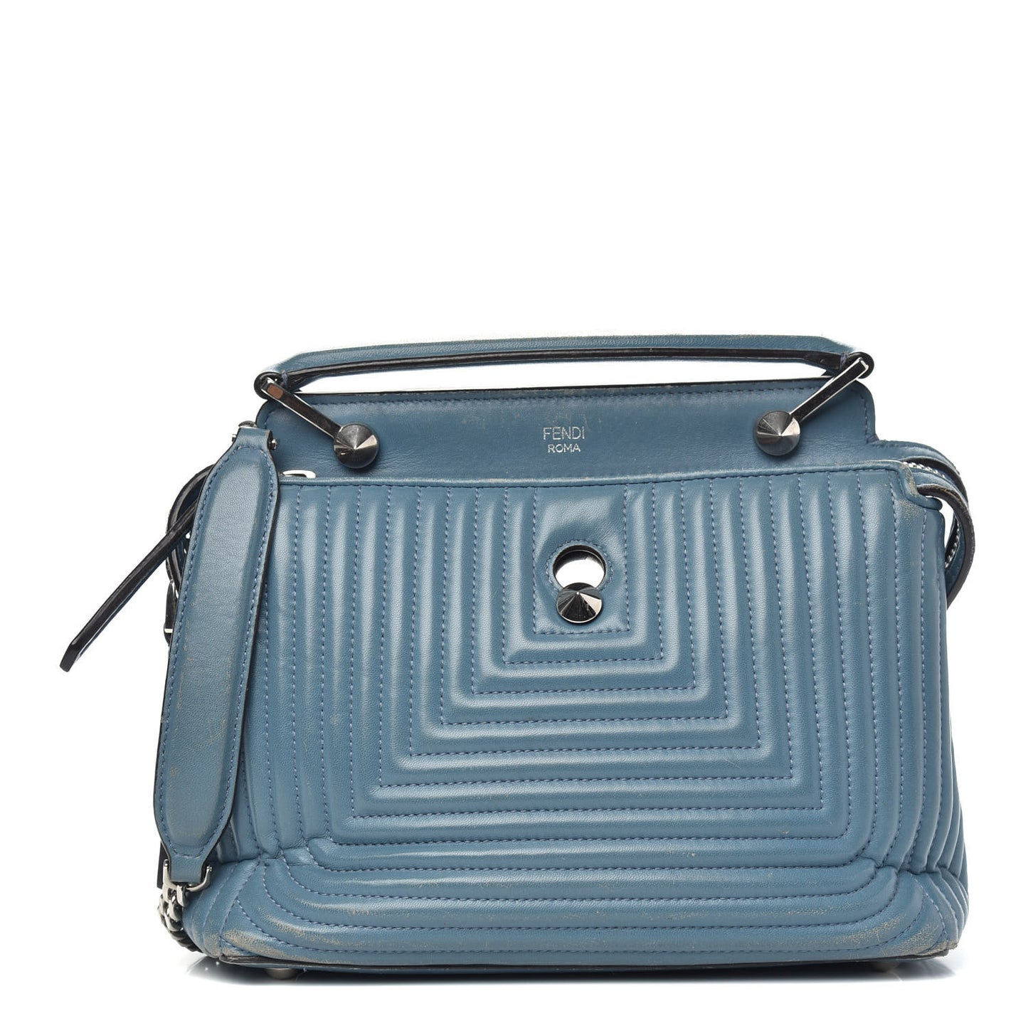 Shiny Nappa Trapuntata Small DotCom Click Top Handle Chain Satchel Blue