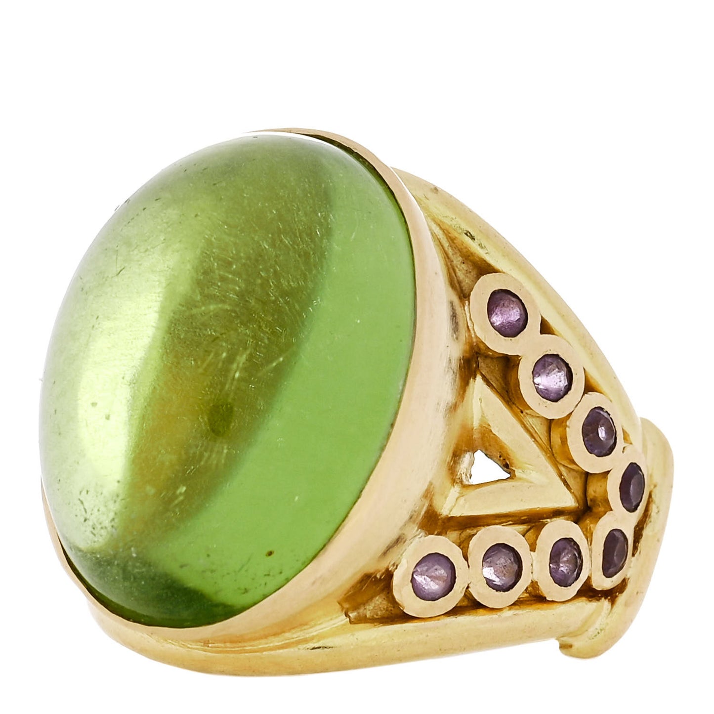 19K Yellow Gold Peridot Pink Sapphire Cabochon Ring 53 6.5