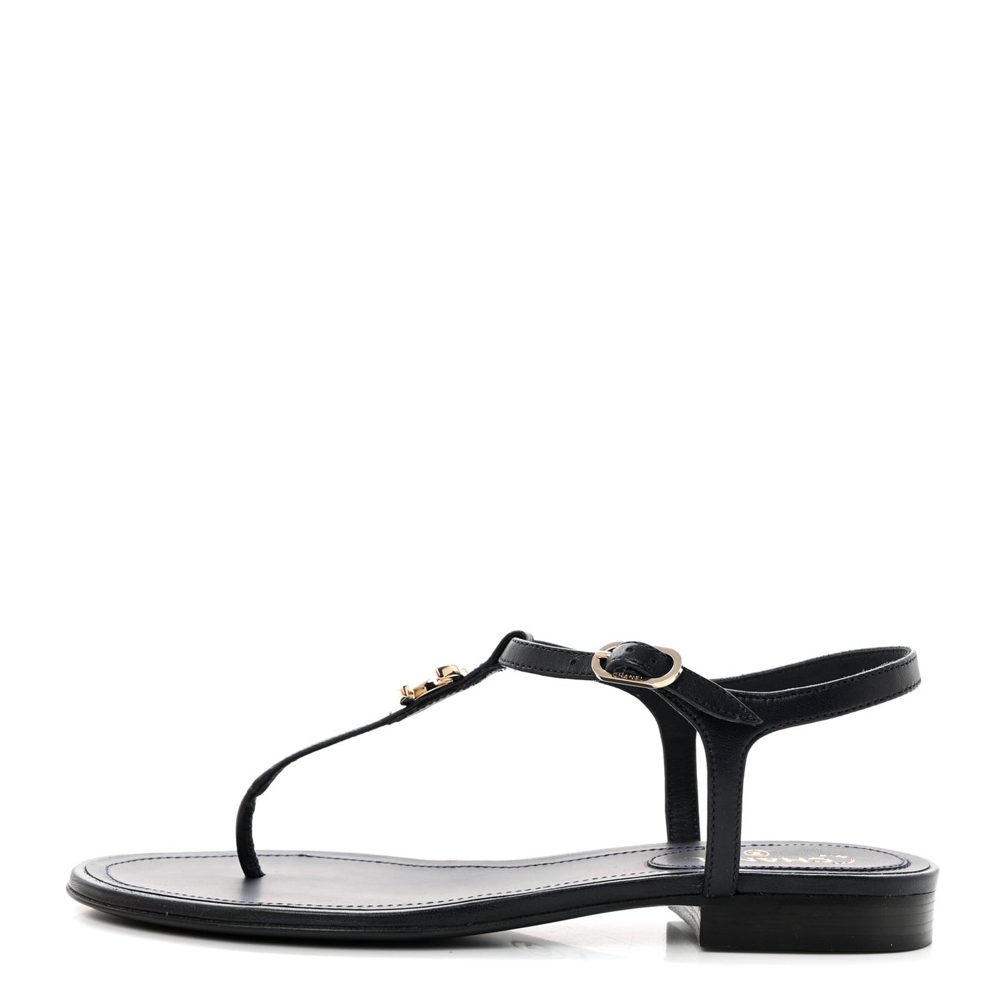 Lambskin Crystal CC Thong Sandals 37 Navy Blue