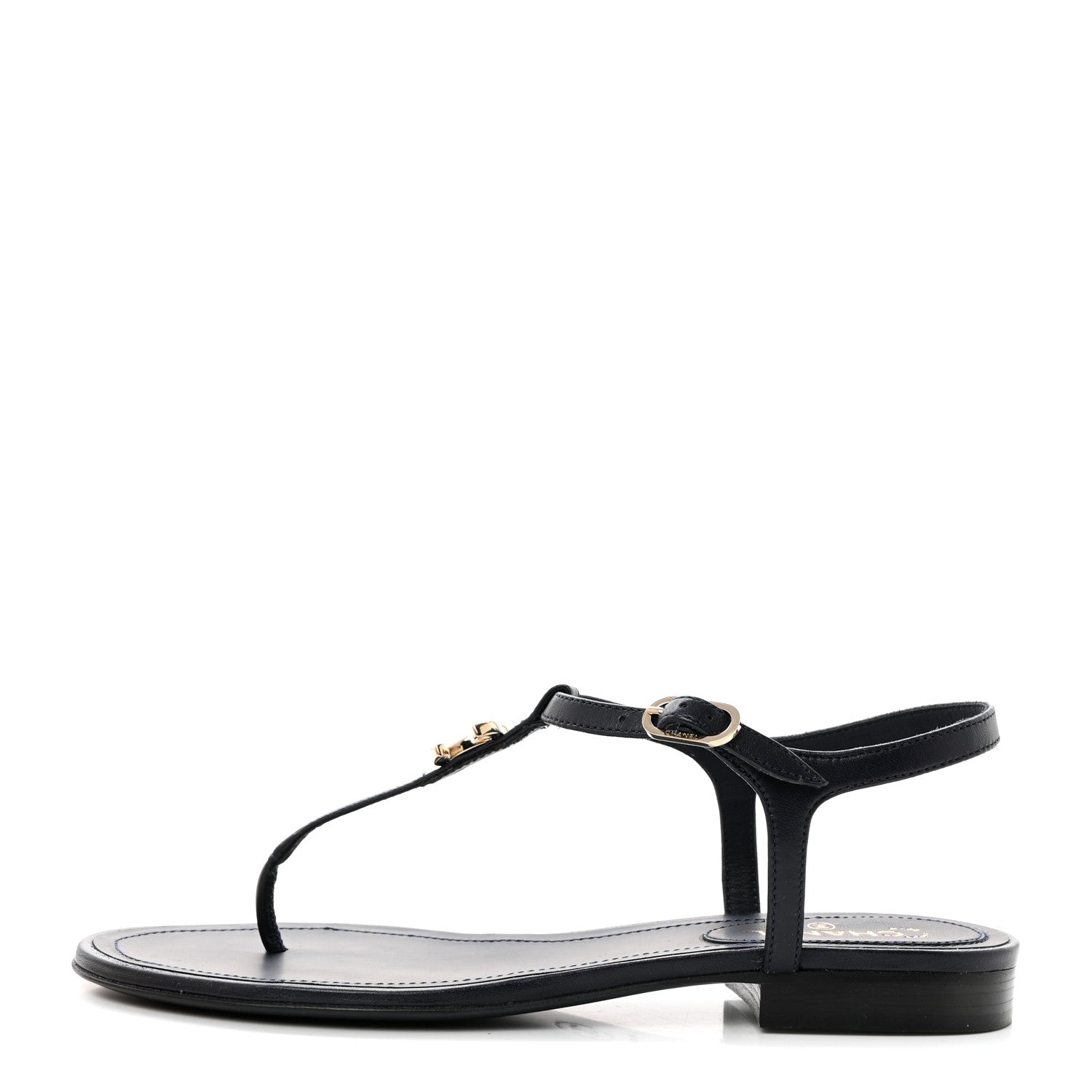 Chanel Lambskin Crystal CC Thong Sandals 37 Navy Blue 1 of 9