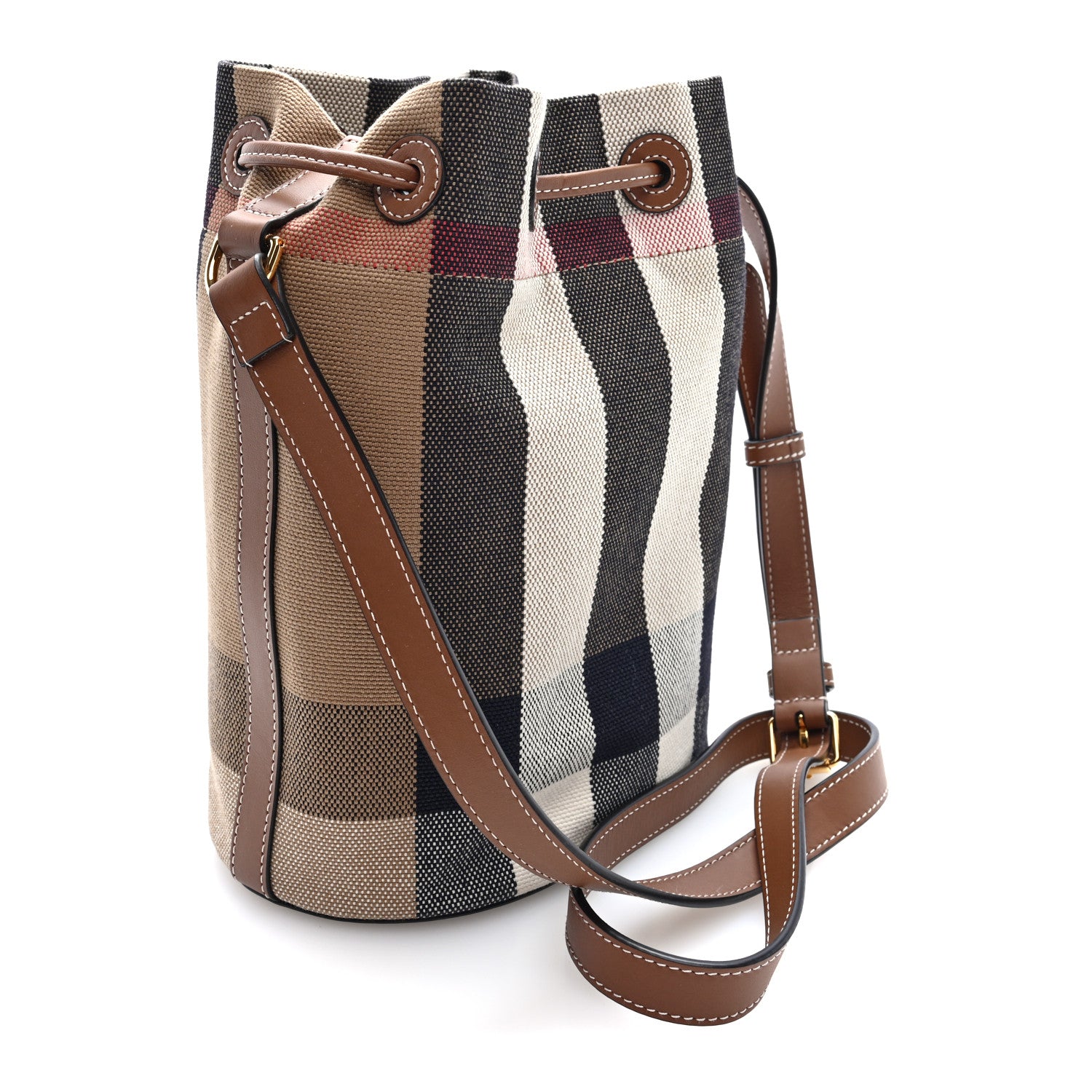 Burberry Giant Check Canvas Small Bucket Bag Taupe Brown 3 of 9