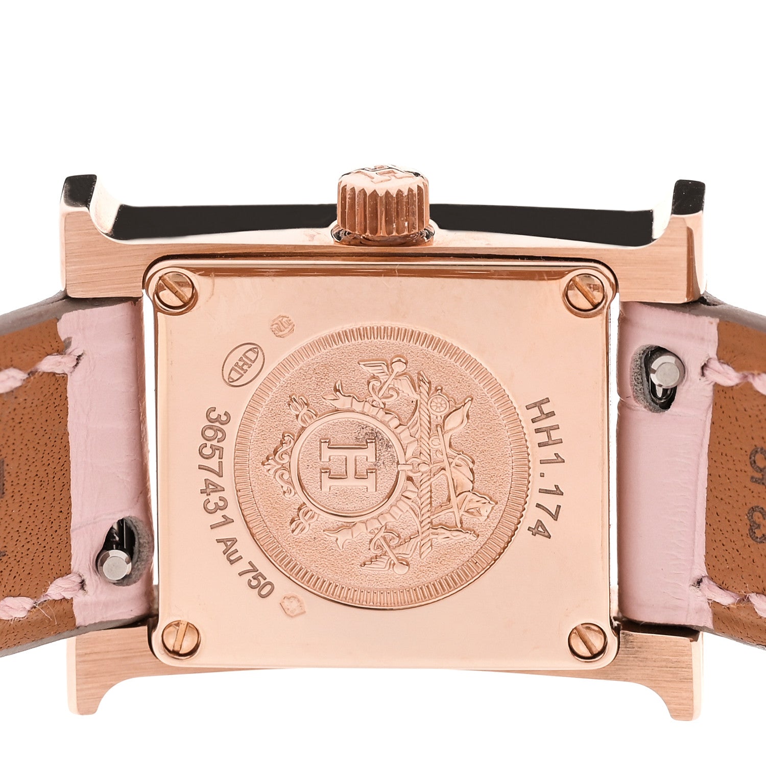 Hermes 18K Rose Gold Alligator Diamond Bezel Rose Opal 17.2mm