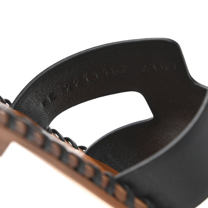 Hermes Box Calfskin Braided Oran Sandals 37 Black 8 of 8