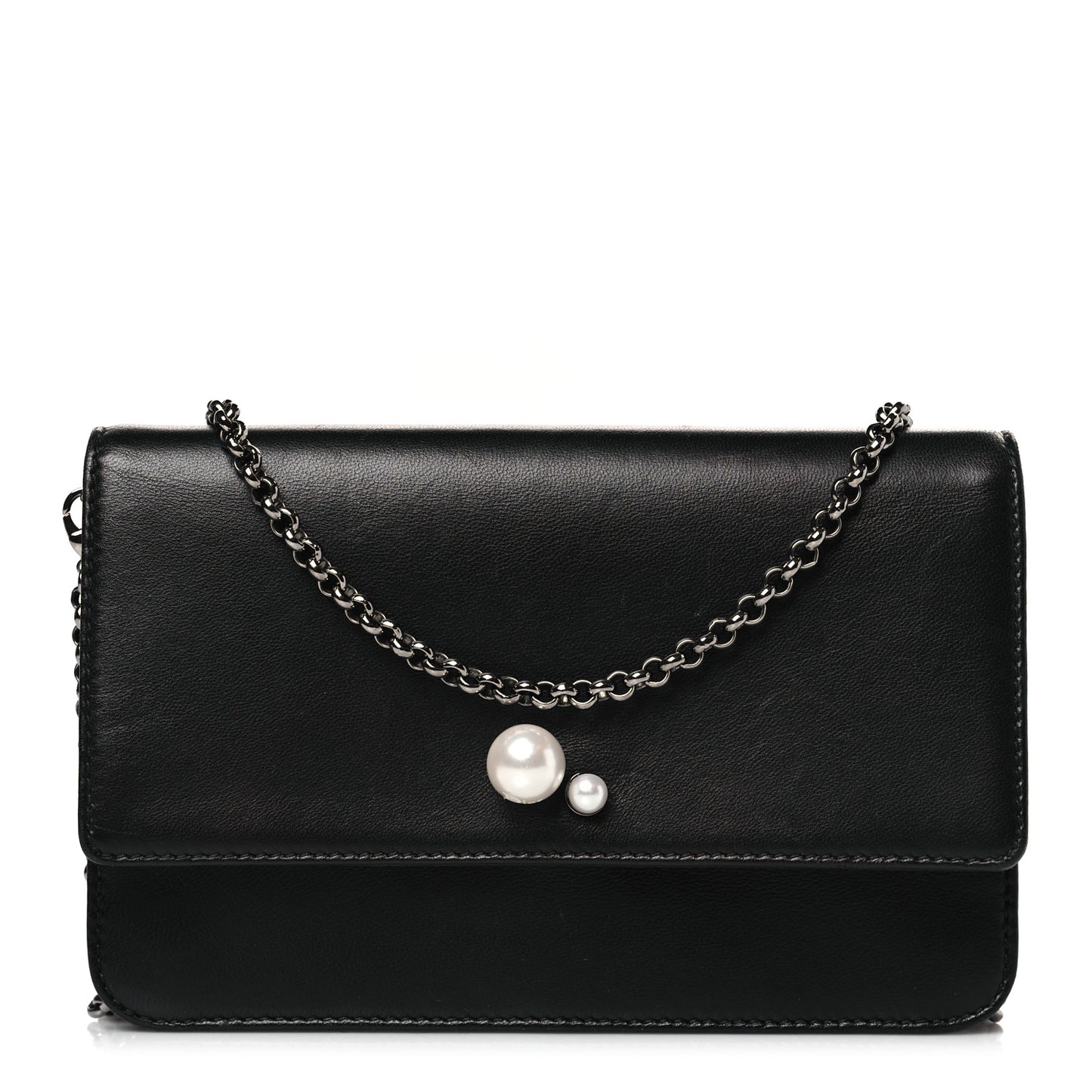 Smooth Lambskin Tribale Chain Wallet Black