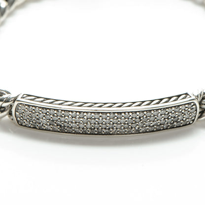David Yurman Sterling Silver Pave Diamond 6mm Petite ID Bracelet 4 of 7