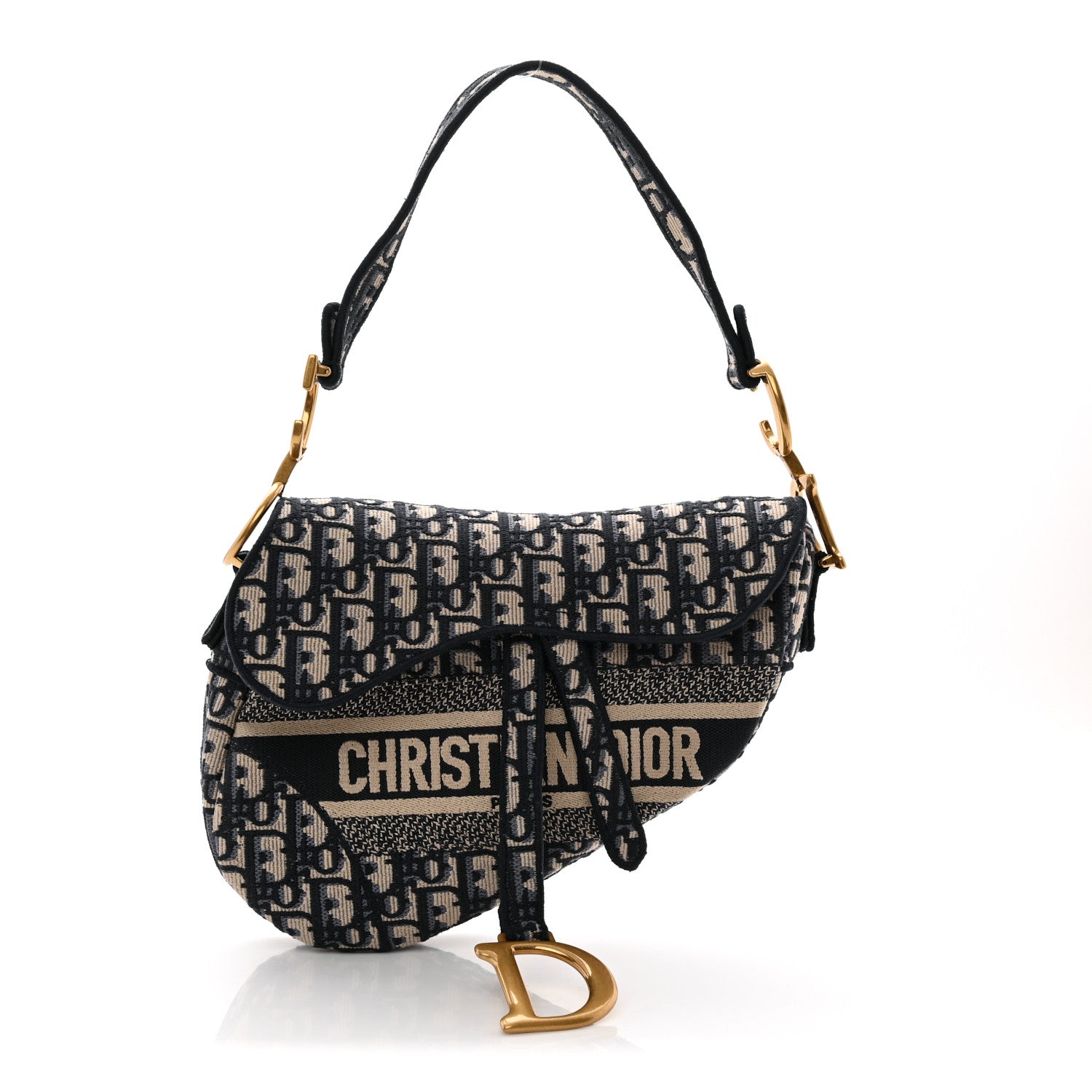Christian Dior Oblique Embroidered Saddle Bag Blue 1 of 10