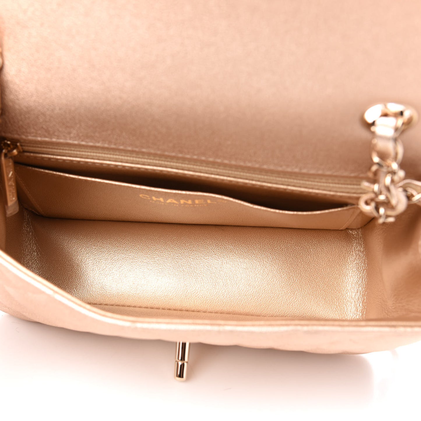 Metallic Lambskin Quilted Mini Rectangular Flap Gold