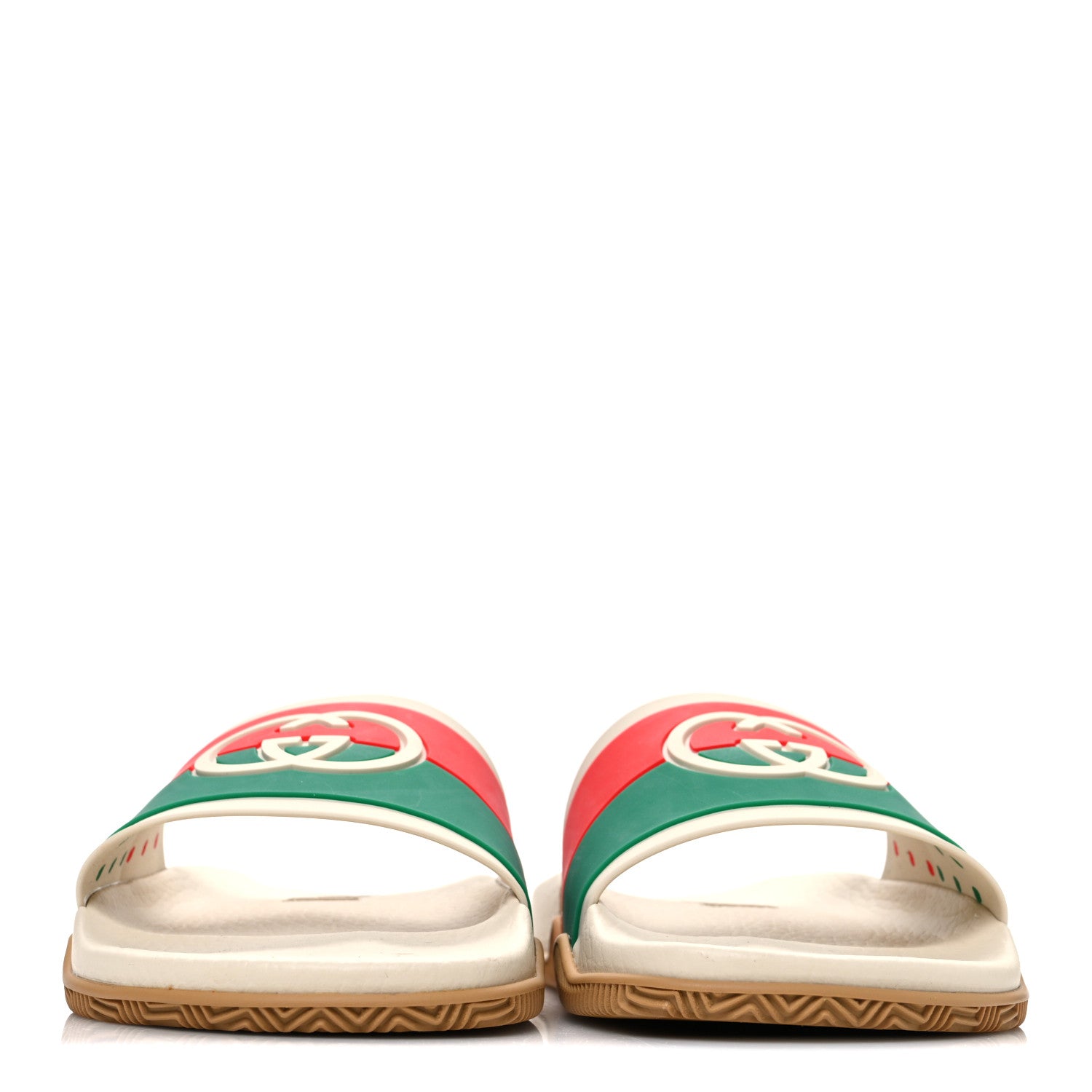 Gucci Rubber Web Womens Interlocking G Slide Sandals 39 Mystic White Green Red 3 of 10