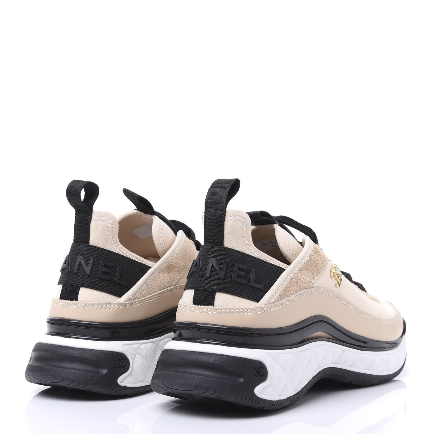 Fabric Calfskin Suede CC Sneakers 39 Beige