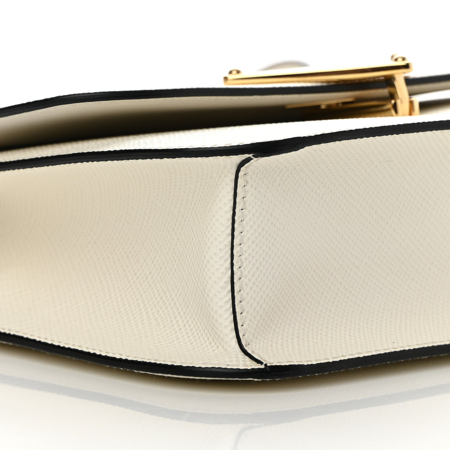 Saffiano Cuir Triangle Embleme Flap Shoulder Bag White