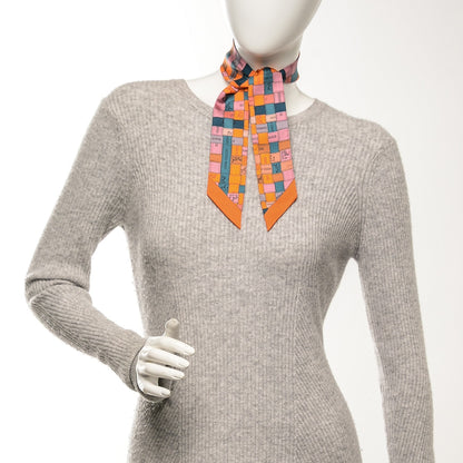 Hermes Silk Bolduc Au Carre Twilly Orange Vieux Rose Bleu 2 of 5