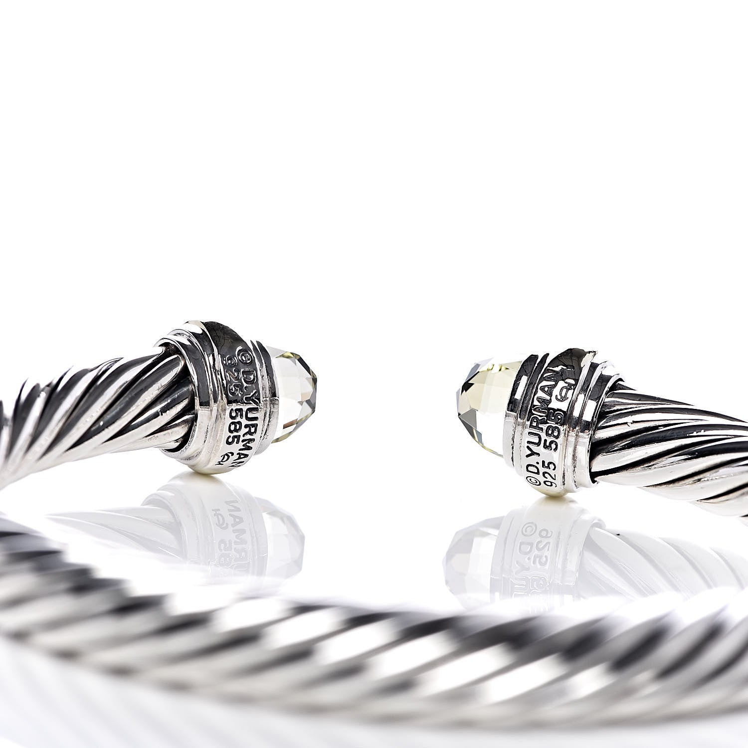 David Yurman Sterling Silver 14K Yellow Gold Prasiolite 7mm Cable Classics Bracelet 4 of 4