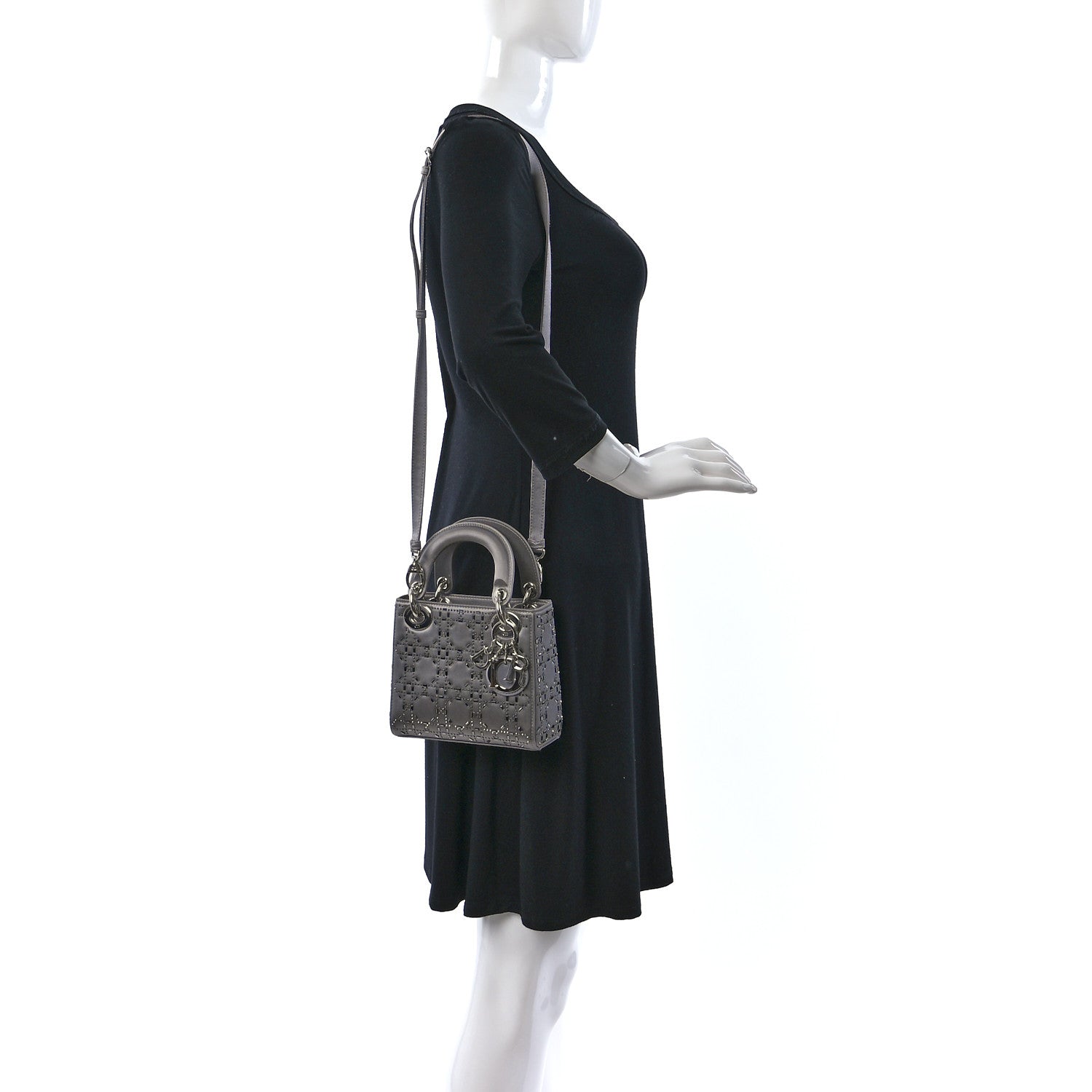 Christian Dior Satin Crystal Cannage Mini Lady Dior Gray 2 of 9