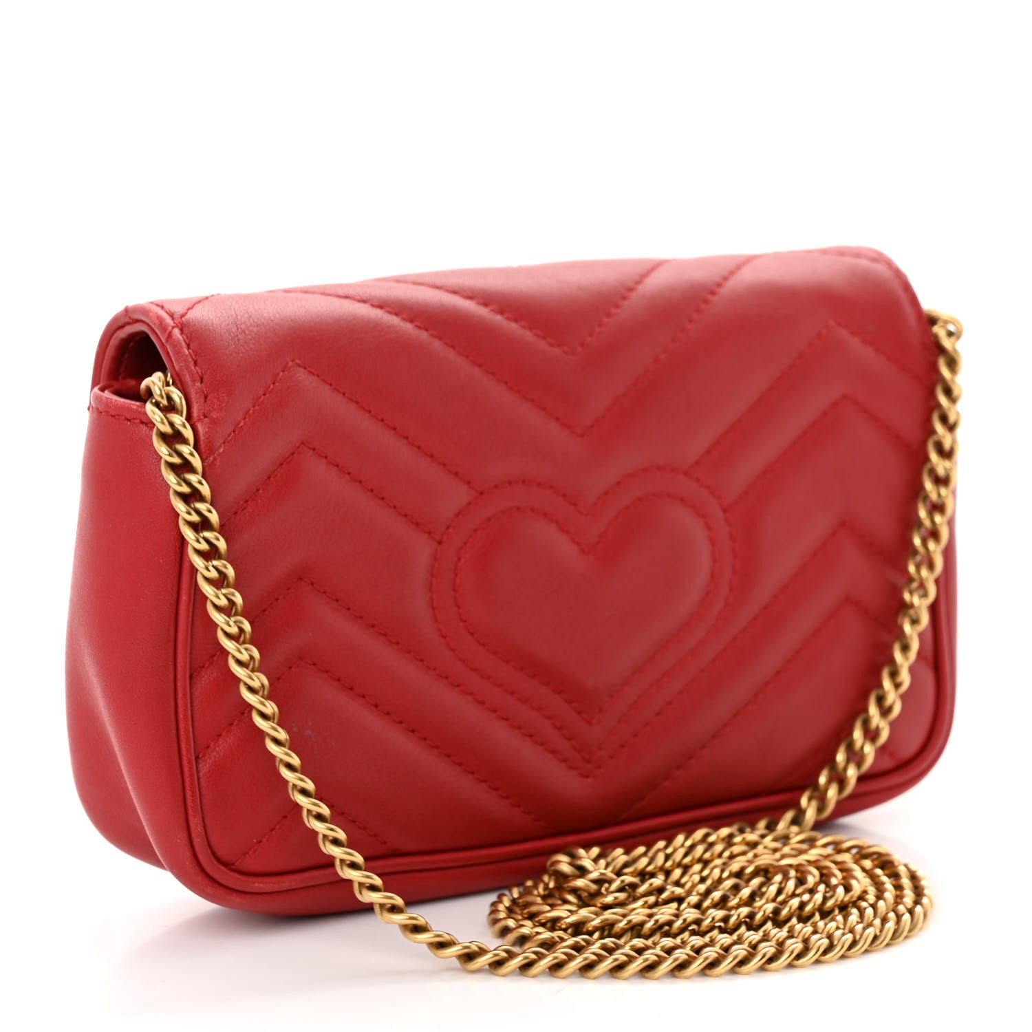 Gucci Calfskin Matelasse Super Mini GG Marmont Shoulder Bag Hibiscus Red 3 of 10