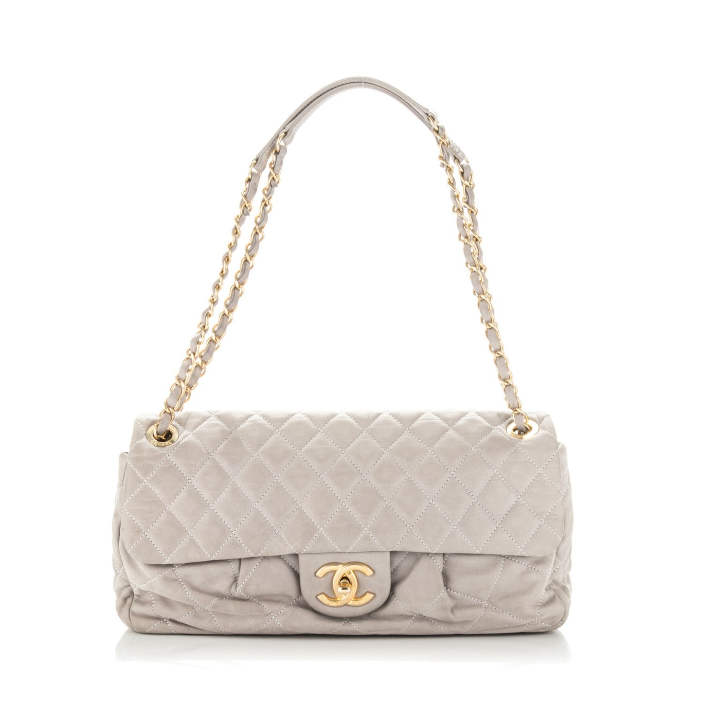 Iridescent Calfskin Large Chic Quilt Flap Grey