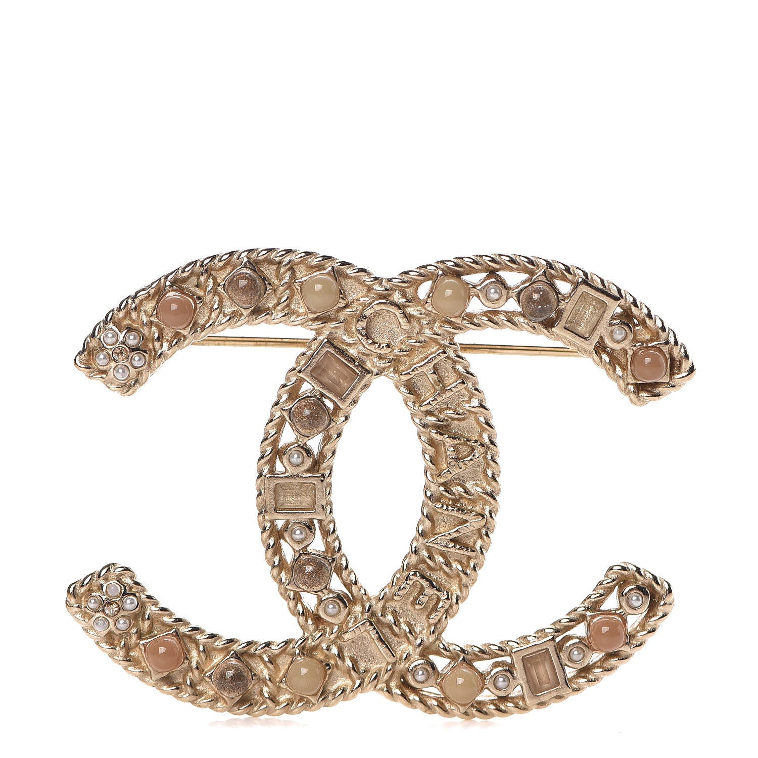 Chanel Resin Pearl CC Brooch Gold 1 of 5