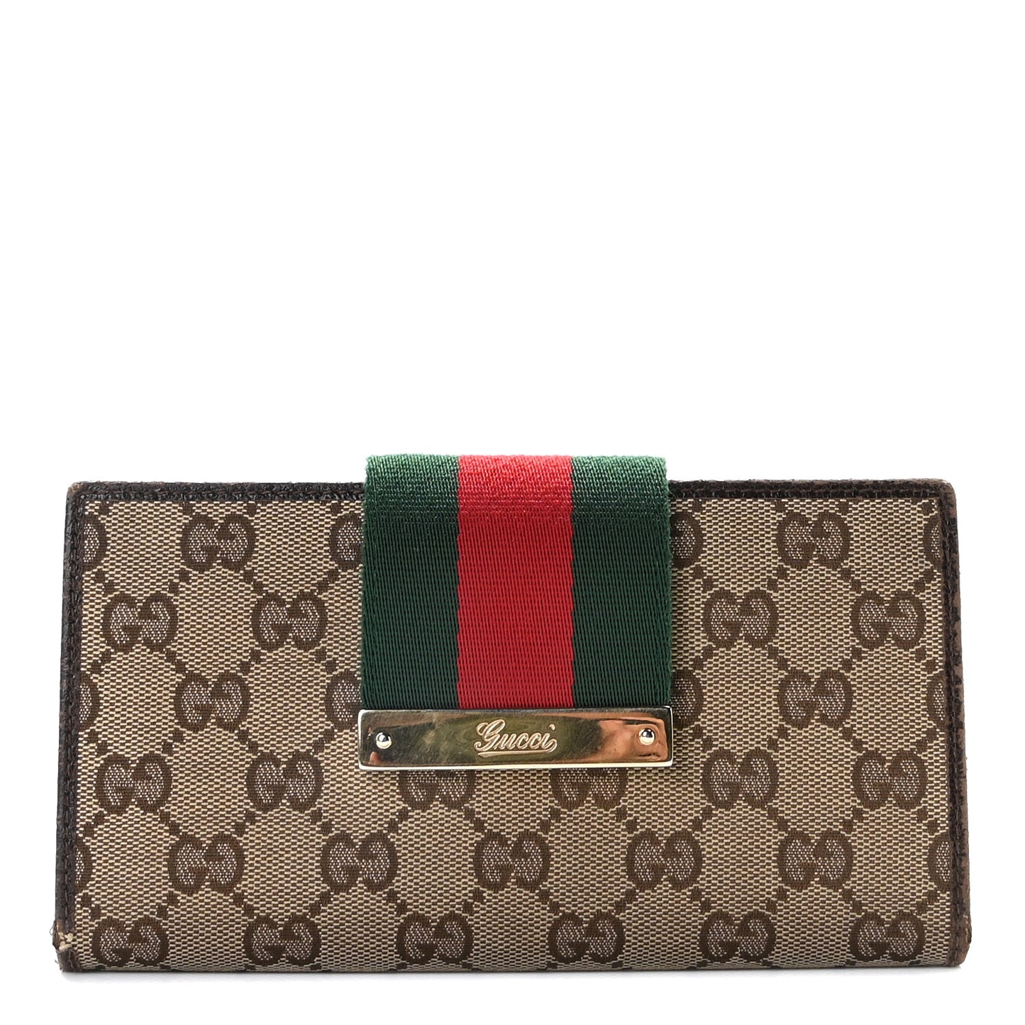 Monogram Calfskin Ladies Web Continental Wallet Beige Ebony Cocoa