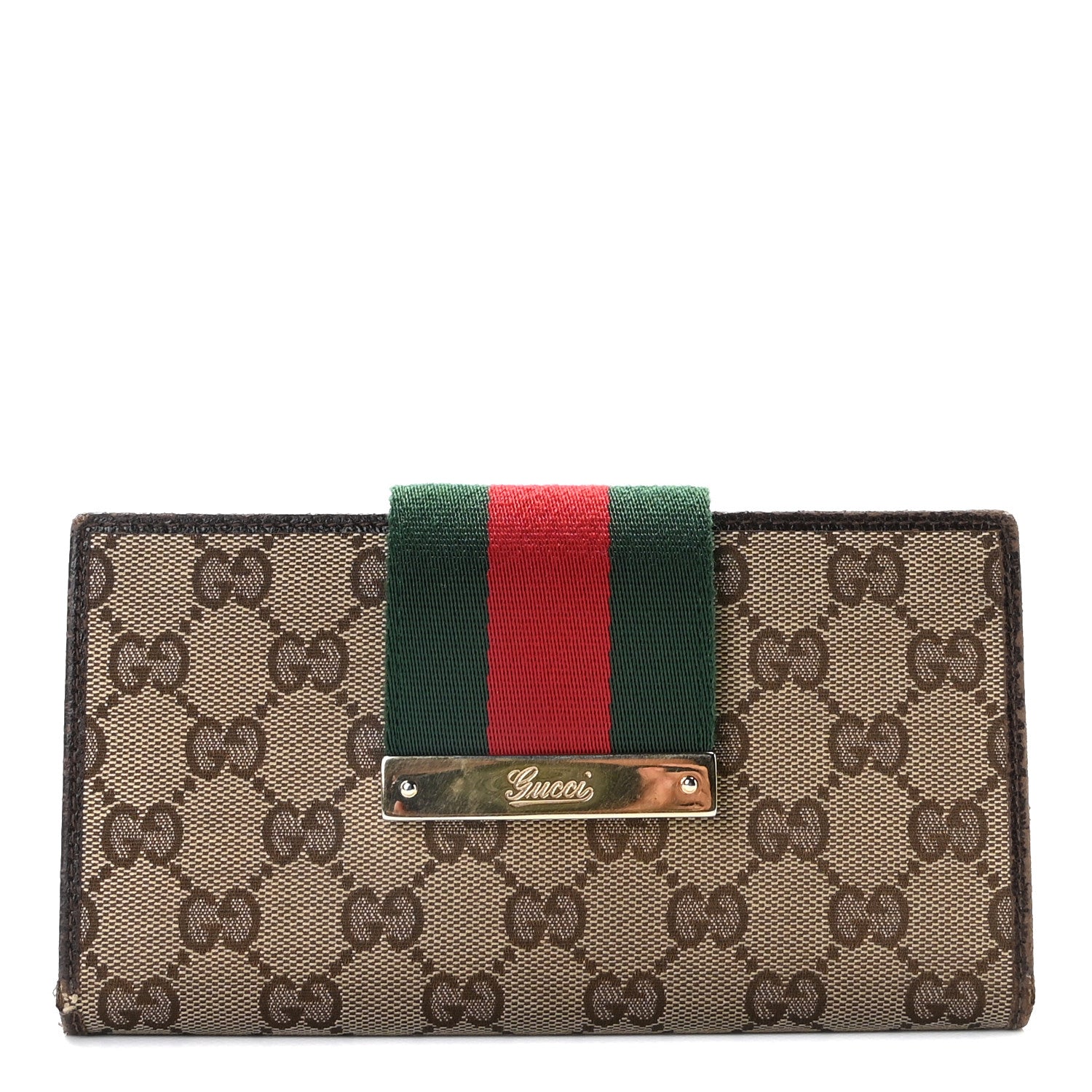 Gucci Monogram Calfskin Ladies Web Continental Wallet Beige Ebony Cocoa 1 of 11