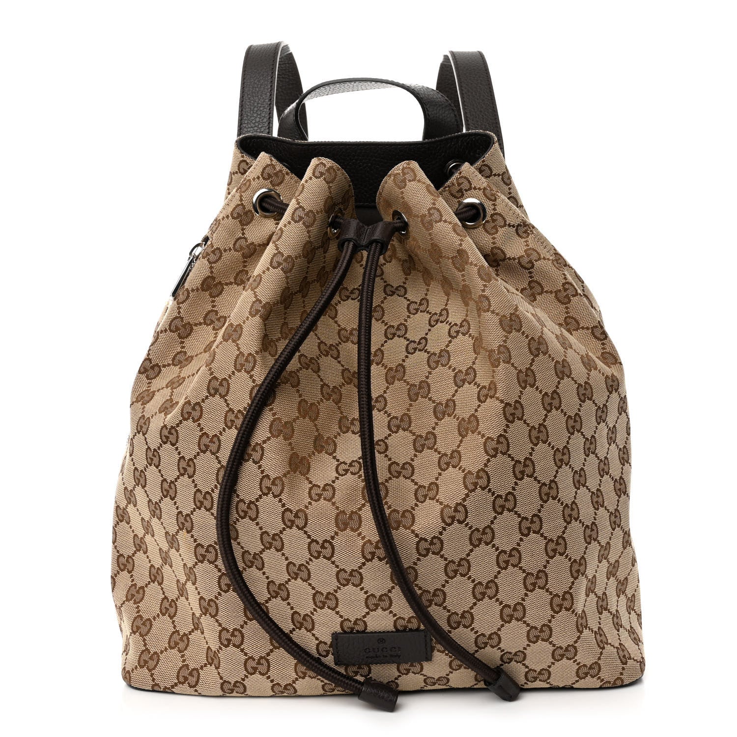 Gucci Monogram Dollar Calfskin O Drawstring Backpack Beige Ebony Testa di Moro Dark Chocolate 1 of 10