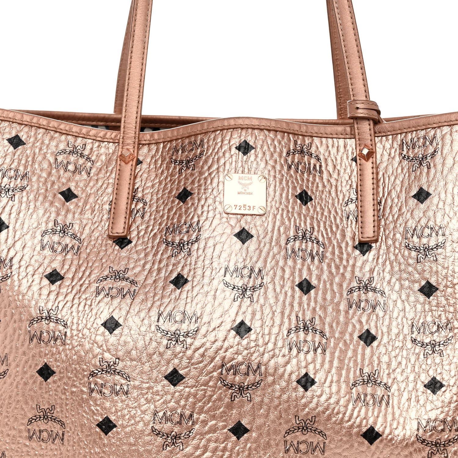 MCM Metallic Visetos Medium Reversible Shopper Tote Champagne Gold 11 of 18