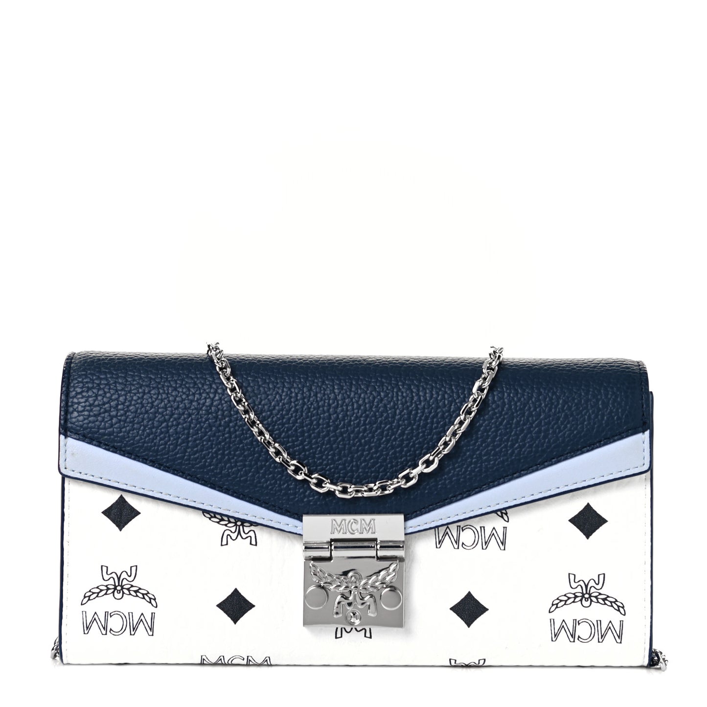Calfskin Visetos Monogram Millie Color Block Crossbody Bag White Mood Indigo