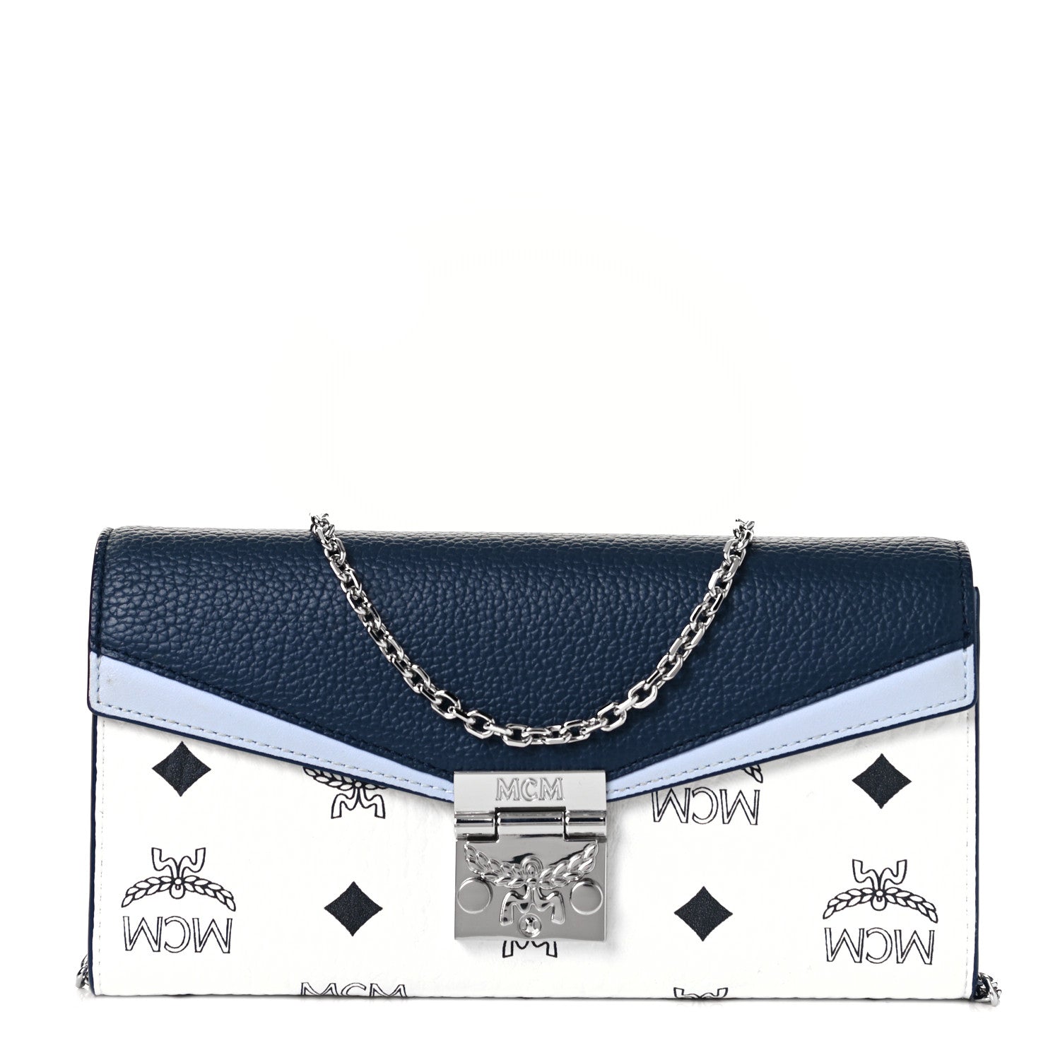 MCM Calfskin Visetos Monogram Millie Color Block Crossbody Bag White Mood Indigo 1 of 8