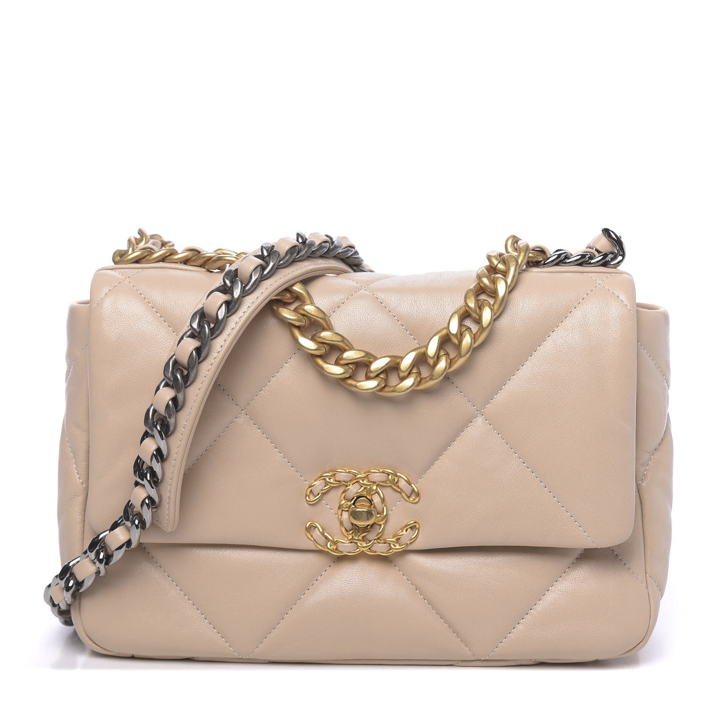 Lambskin Quilted Medium 19 Flap Beige
