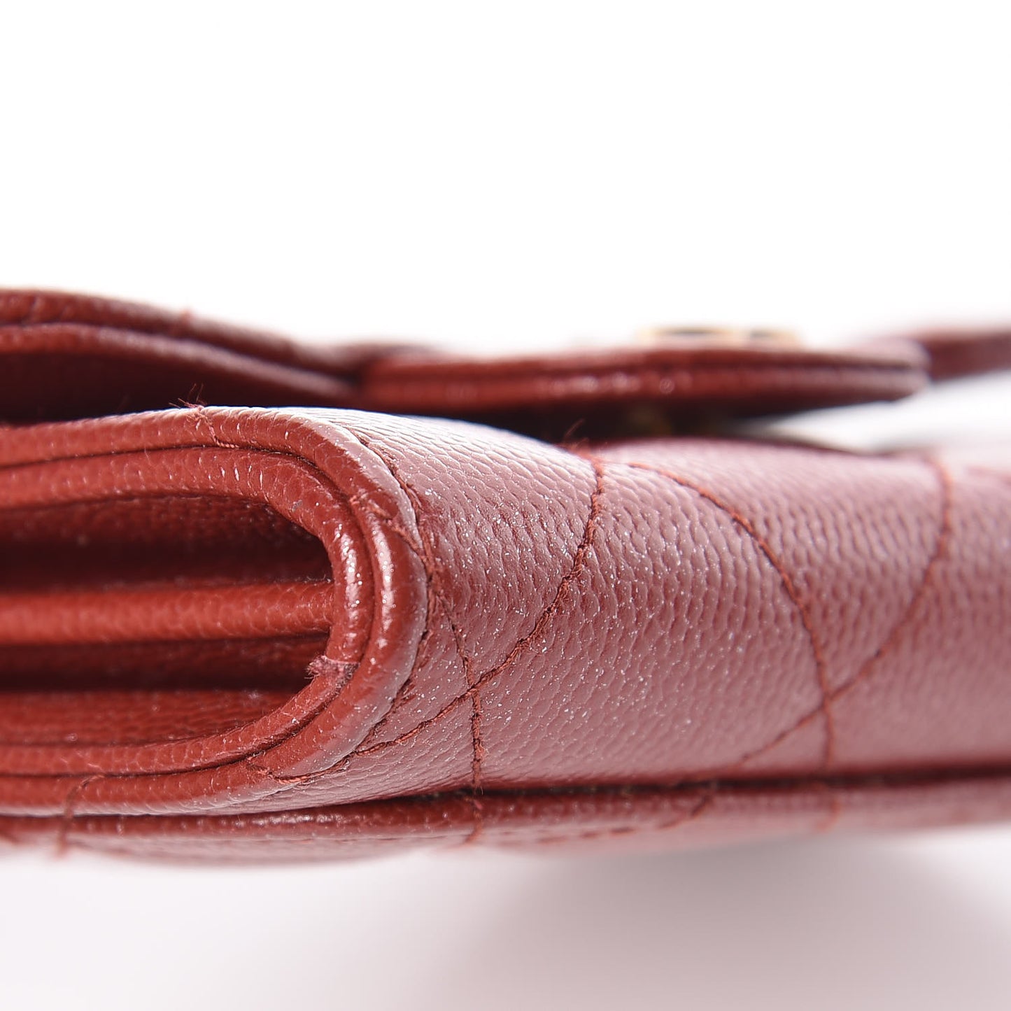 Iridescent Caviar Quilted Flap Card Holder Wallet Burgundy