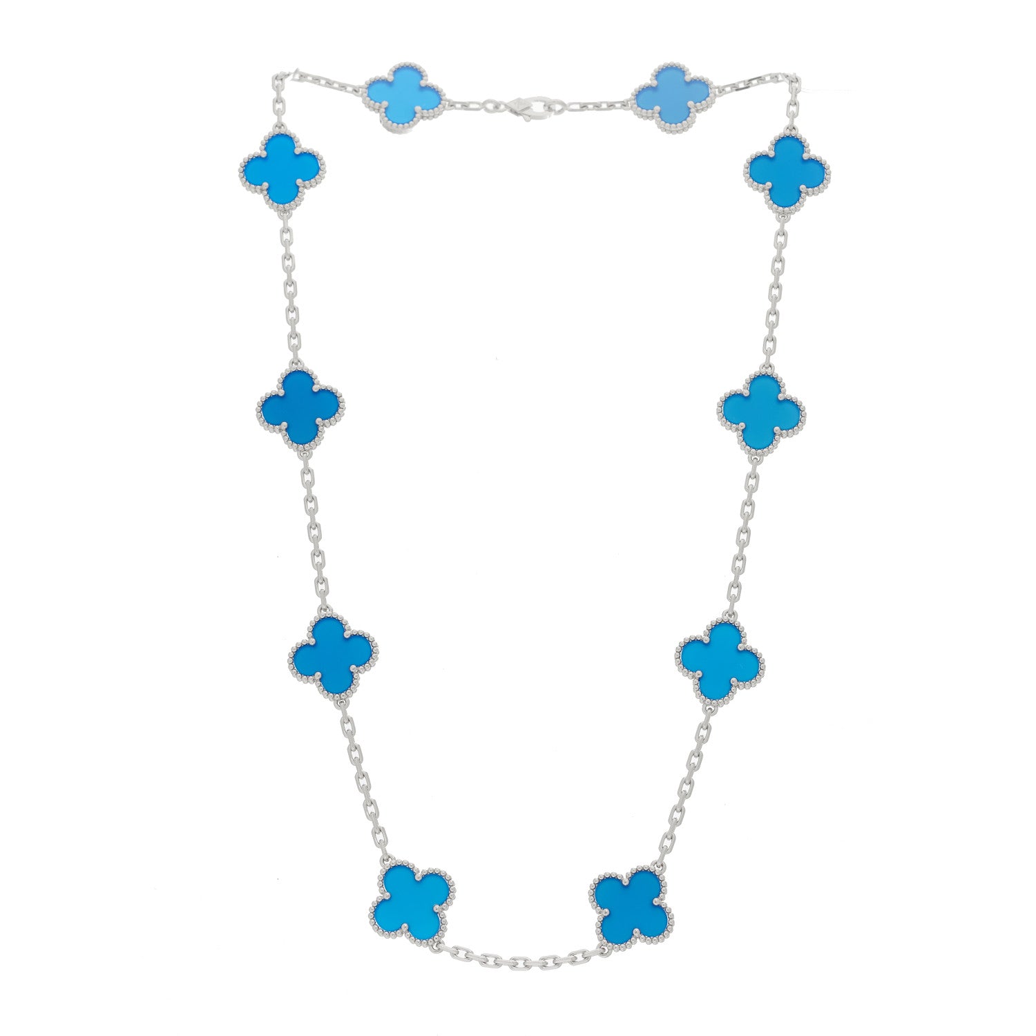 Van Cleef & Arpels 18K White Gold Blue Agate 10 Motifs Vintage