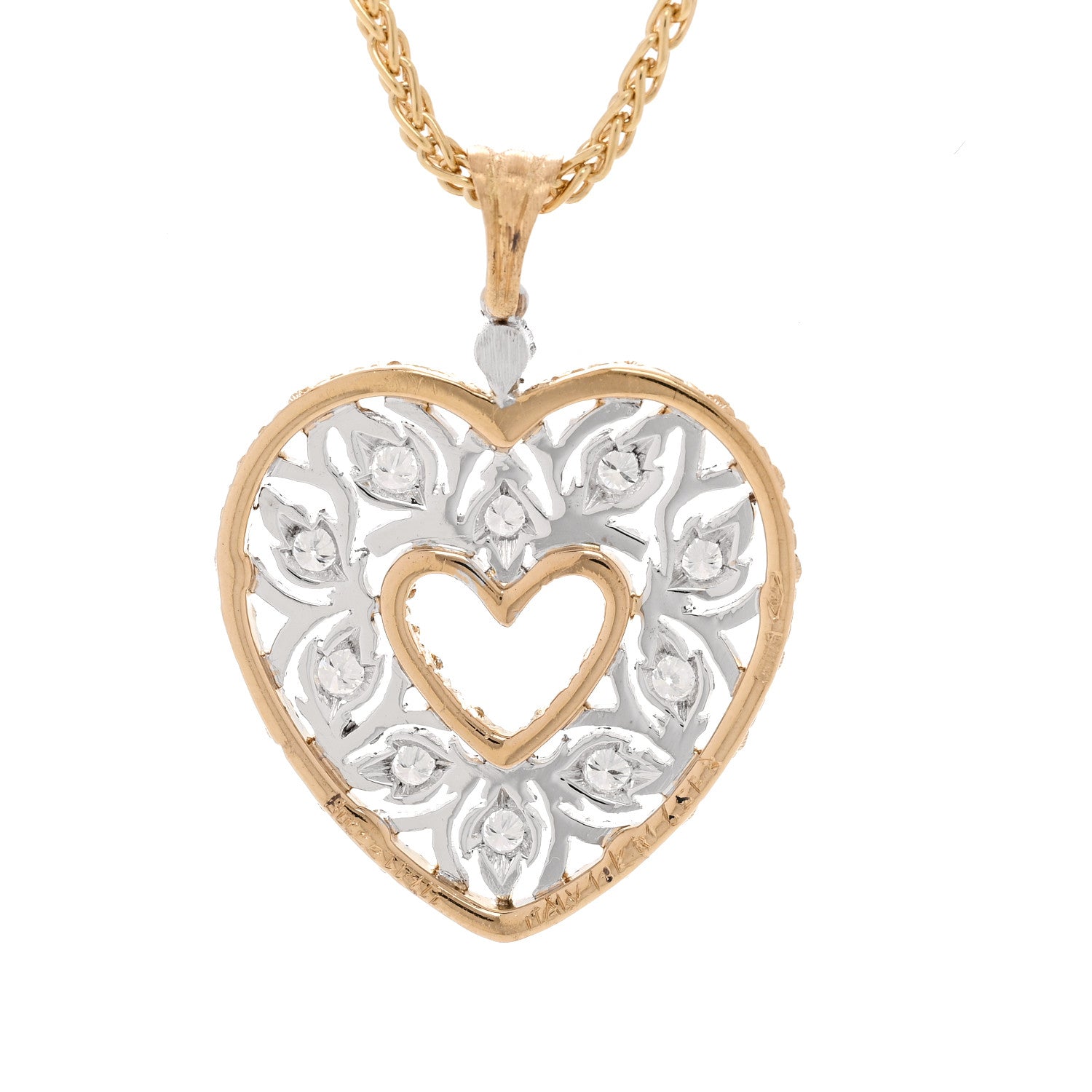 Buccellati 18K Yellow White Gold Diamond Ramage Pendant Necklace 5 of 6