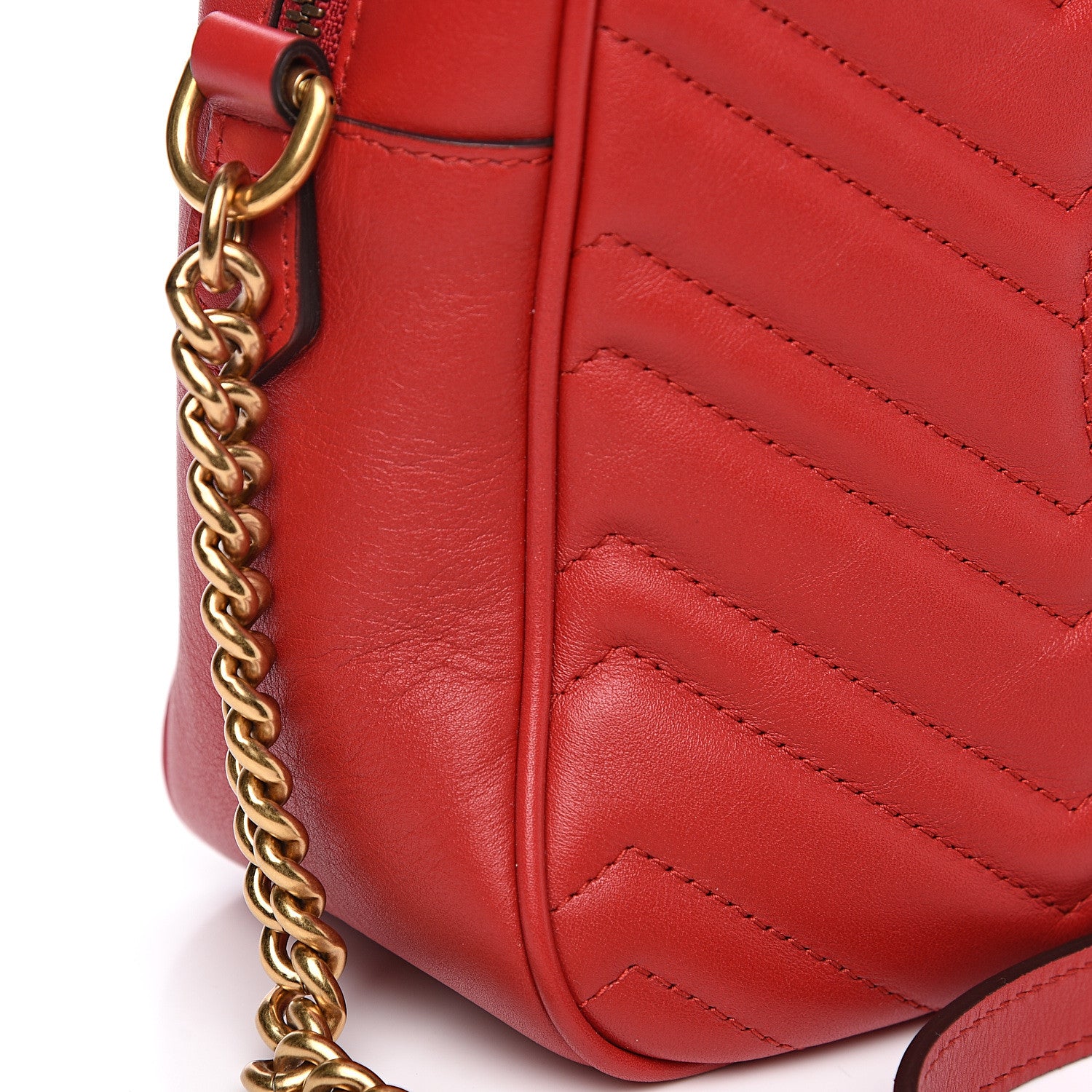 Gucci Calfskin Matelasse Medium GG Marmont Chain Shoulder Bag Hibiscus Red 10 of 11
