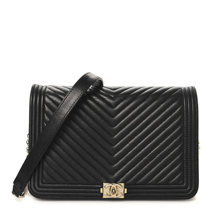 Chanel Lambskin Chevron Boy Wallet On Chain WOC Black 1 of 12