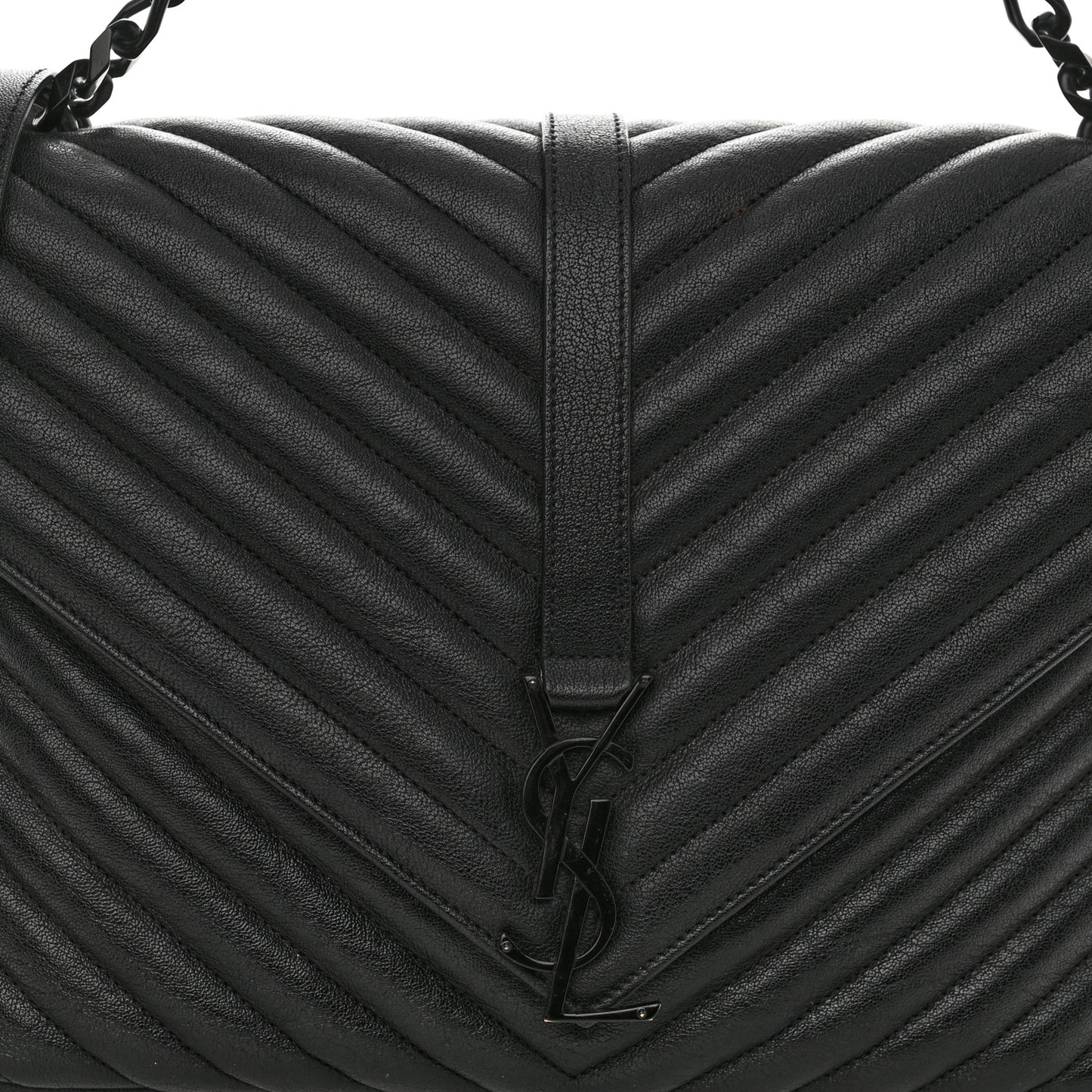 Sheepskin Matelasse Chevron Monogram Monochrome Large College Satchel Black