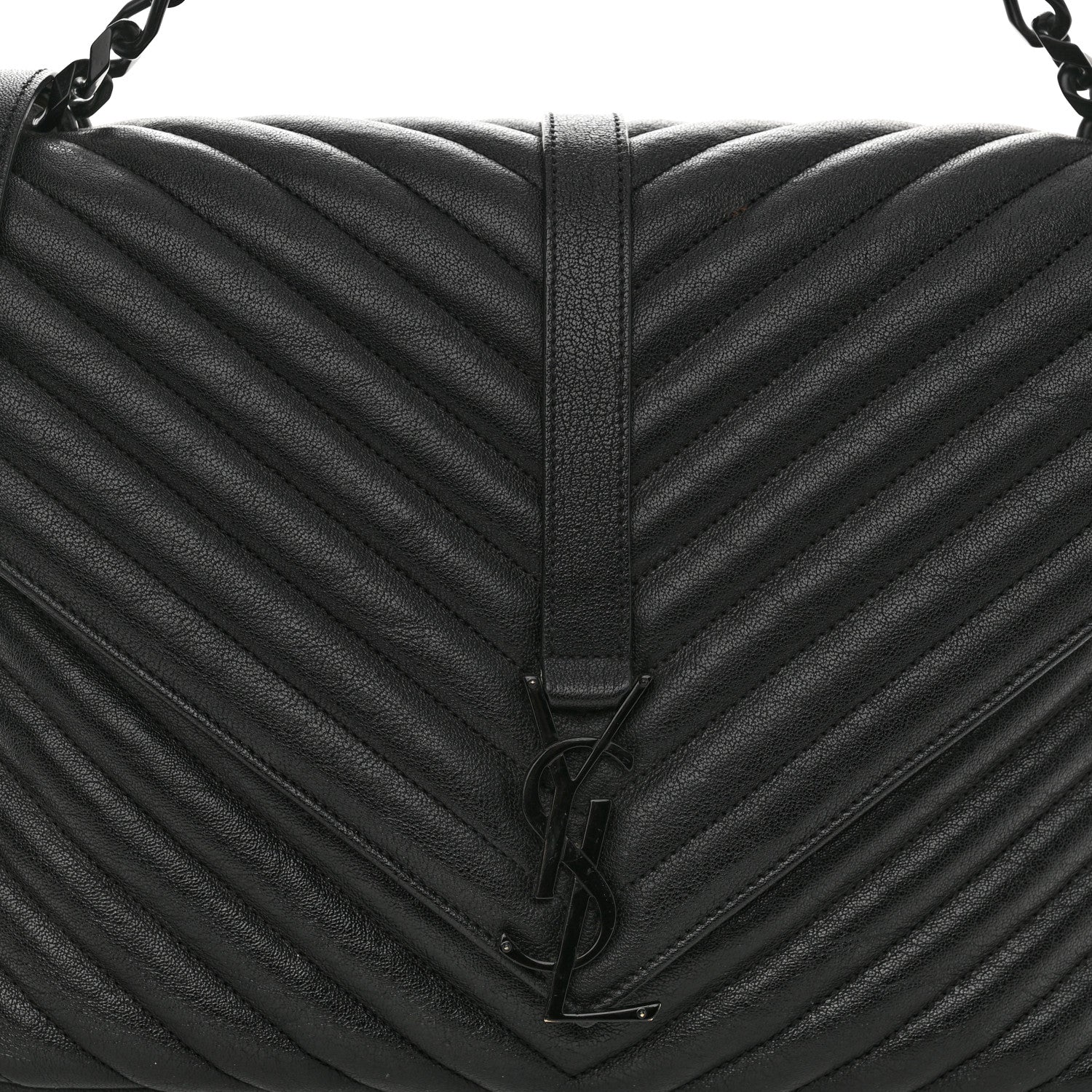 Saint Laurent Sheepskin Matelasse Chevron Monogram Monochrome Large College Satchel Black 8 of 10
