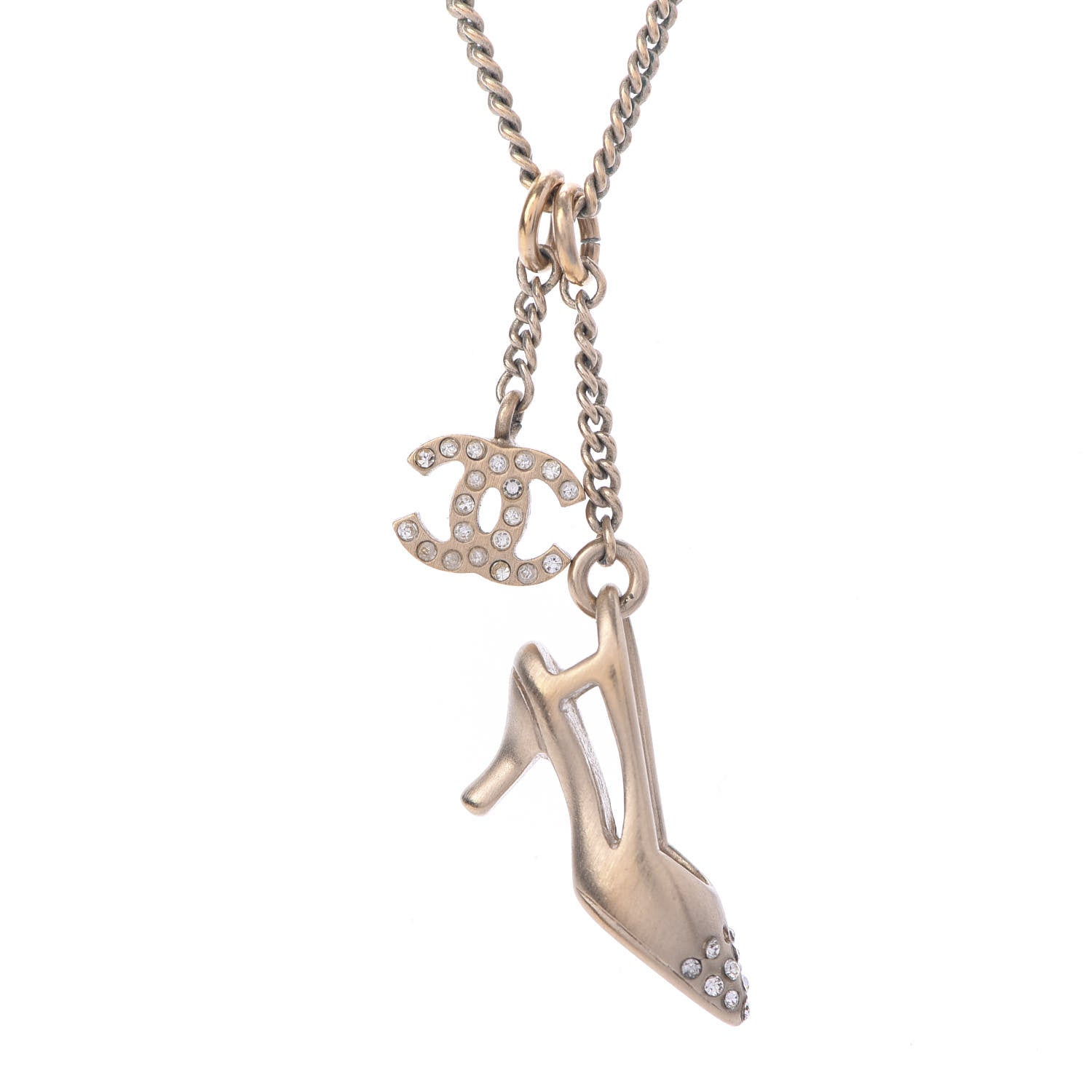 Chanel Crystal CC Heel Motif Necklace Gold 4 of 6